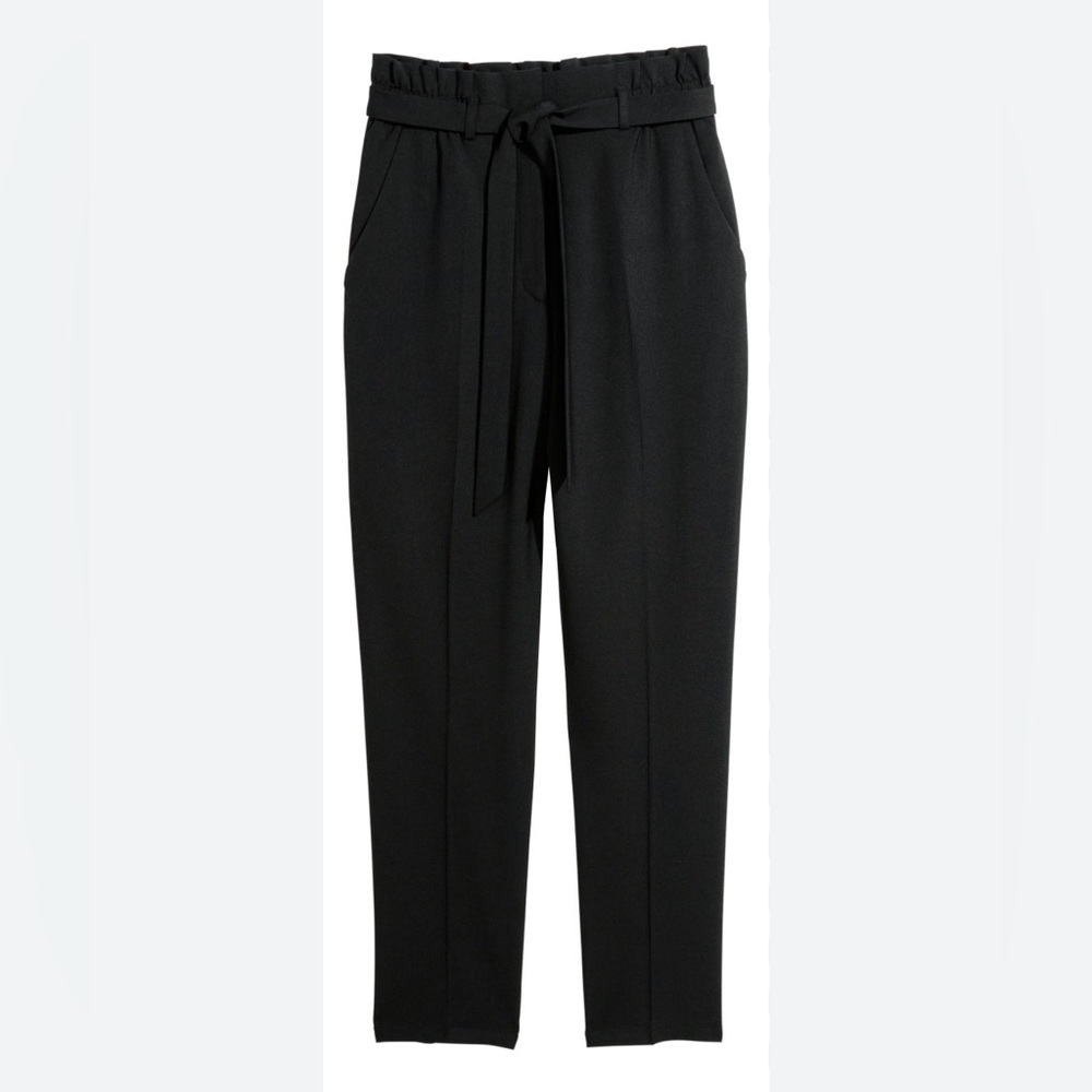 H&M Black Tie-Waist Trousers - Size 6